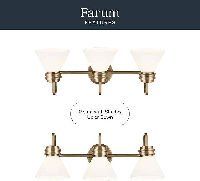 Kichler Farum 26" 3-Light Vanity Light with Opal Glass in Champagne Bronze, for Single or Double Vanity, Over a Mirror, Powder Room, Bathroom, (26" W x 9.5" H) 55155CPZ