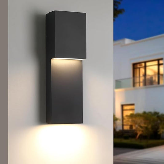 Fire Wolf 16" Modern Outdoor House Lights Wall Mount, Aluminum 18W LED 3000K Dual-Source Wall Sconce, Anti Rust Exterior Lighting Fixtures for Porch,Patio,Garden,Indoor/Outdoor (Black)