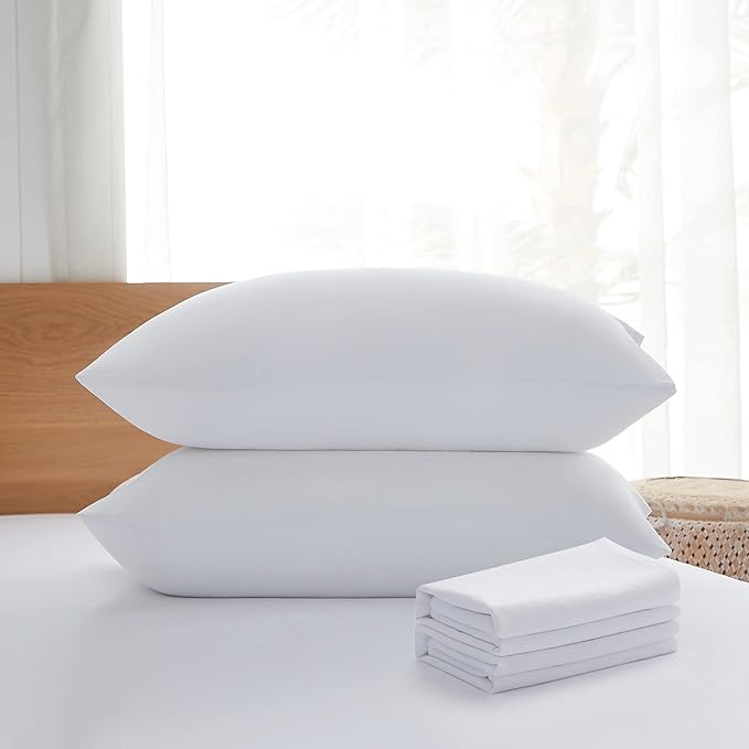 Acanva Cooling Bed Pillows for Sleeping 2 Pack, Premium Microfiber Filling Soft Supportive with Removable Cover Skin-Friendly, Standard Size with Cover(Pack of 2), White