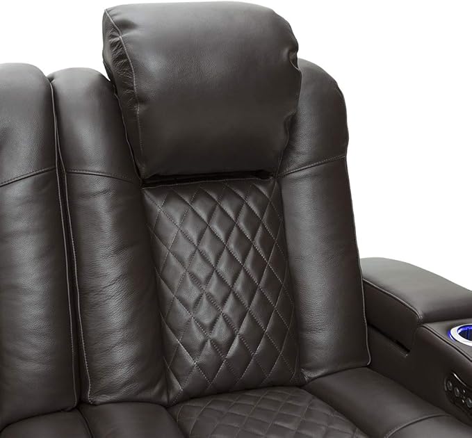 Seatcraft Anthem Home Theater Seating - Italian Leather - Power Recline Sofa - Fold-Down Table - Powered Headrests - Arm Storage - USB Charging - Cup Holders, Brown