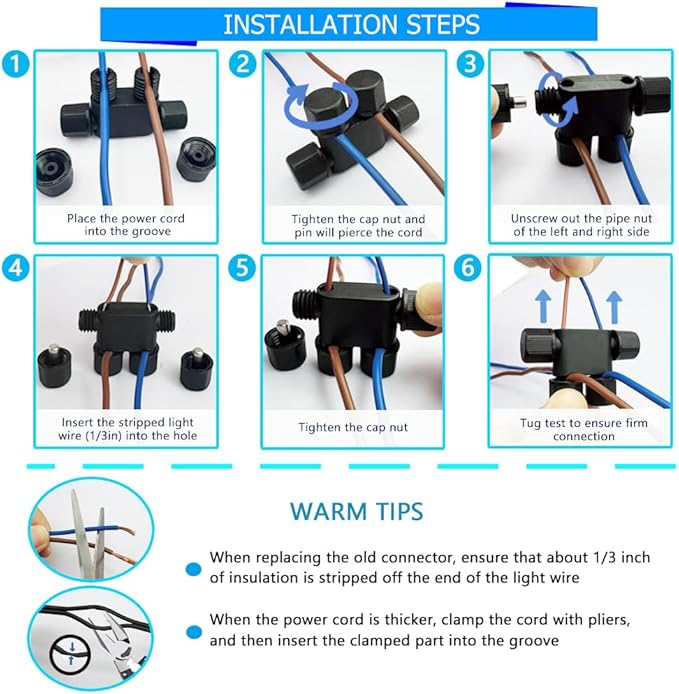 NETEHA 8 Pack Low Voltage Wire Connectors, 12-20 Gauge Landscape Light Cable Connector for Landscape Lighting, Garden Pathway Lights, Outdoor LED Lights