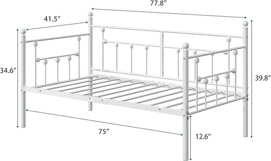 VECELO Daybed Frame, Twin Size Metal Platform Bed with Headboard,Heavy Duty Steel Slats Support for Living Room Bedroom Guest Room, Easy Assembly