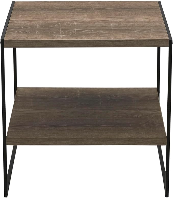 Household Essentials Square Wooden Side Table/End Table With Storage Shelf, Ashwood