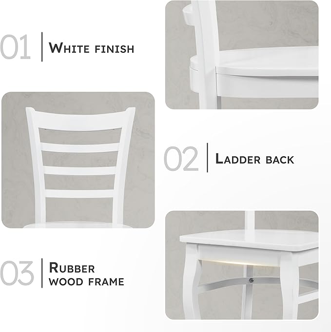 Lexicon Modern Dining Chair Set of 2, Solid Rubber Wood Kitchen & Dining Room Chairs, Armless, Ladder Back, Easy to Assemble, White