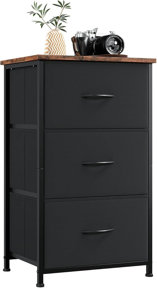 Somdot Dresser for Bedroom with 3 Drawers, Storage Organizer Chest of Drawers with Removable Fabric Bins for Closet Bedside Living Room Laundry Entryway Hallway, Black Rustic Brown