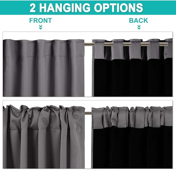NICETOWN Total Shade Room Warming Curtains and Draperies, Heavy-Duty Full Light Shading Drapes with Black Liner Backing for Villa/Hall/Dorm Window（Gray, Package of 2, 52-inch Wide x 95-inch Long
