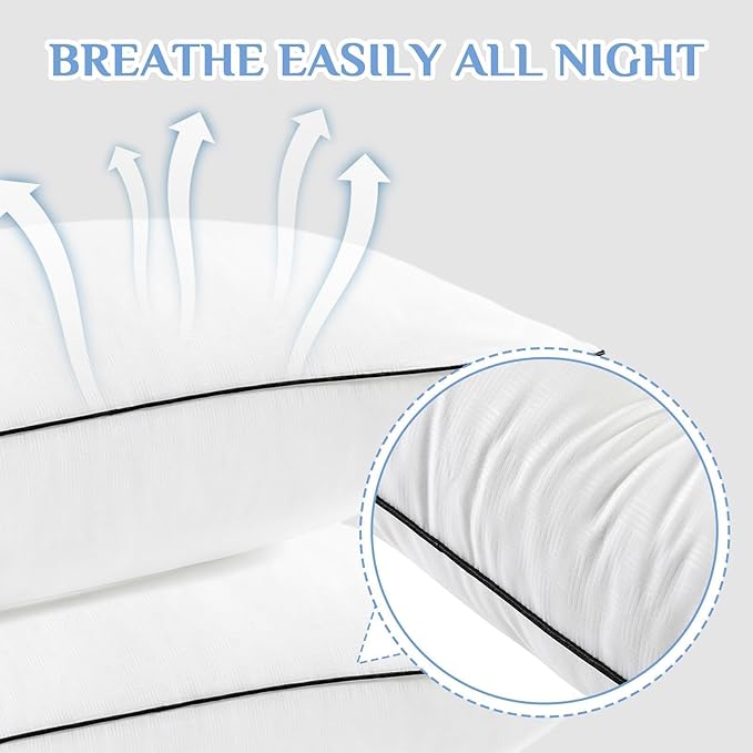 JOLLYVOGUE Pillows Queen Size Set of 2, Hotel Collection Bed Pillows for Side, Back, and Stomach Sleepers, Fluffy and Supportive, Down Alternative Microfiber Filled Sleeping Pillow