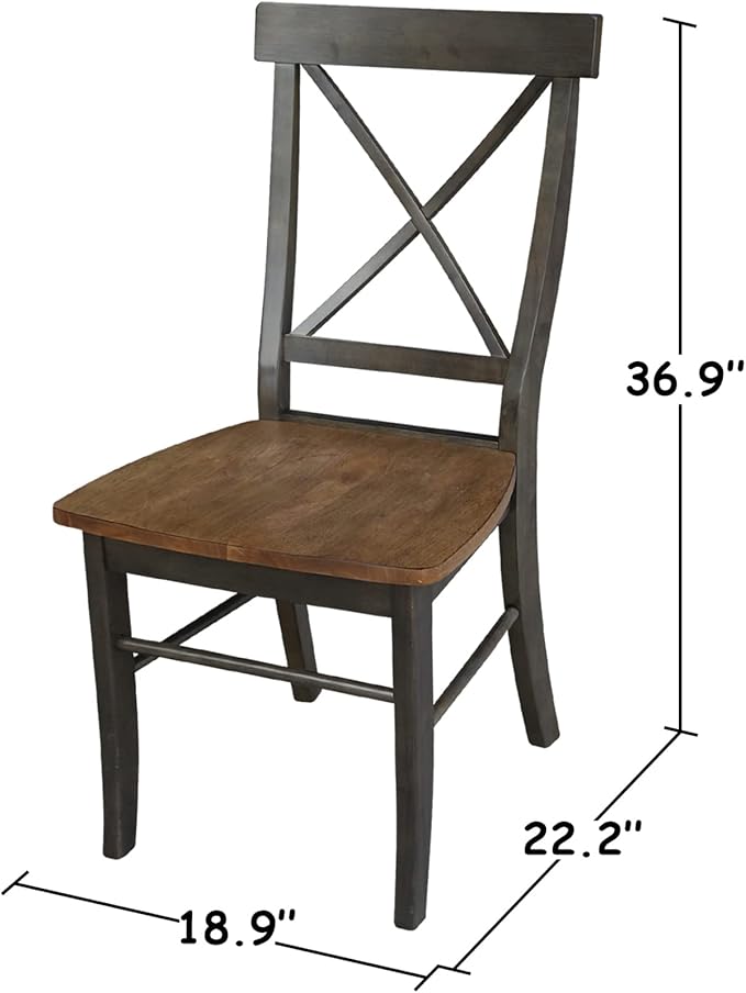 IC INTERNATIONAL CONCEPTS 36" Round Wood Extension Dining Table with 2 Chairs in Hickory/Washed Coal