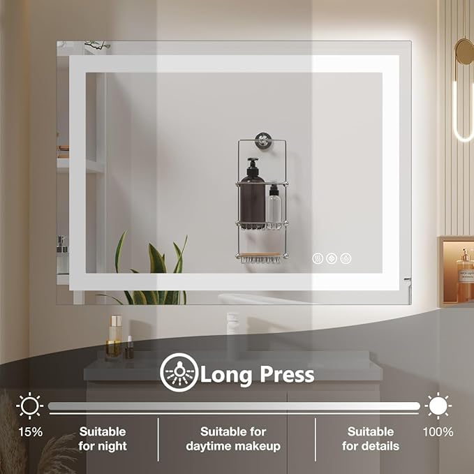 Simple Deluxe LED Bathroom Mirror 36x36 Inch Tempered Glass - Frameless LED Backlit Lighted Mirror for Bathroom Vanity with Anti-Fog, 3 Colors Dimmable, Memory Function, Wall-Mounted