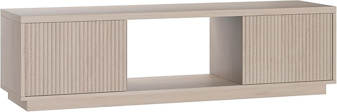 Henn&Hart Fluted TV Stand for TVs up to 65" with 2 Side Storage Cabinets and Open Center Storage for Living Room, Family Room, or Office, Beech White