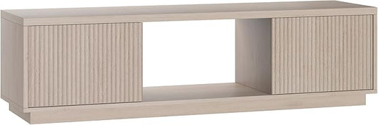 Henn&Hart Fluted TV Stand for TVs up to 65" with 2 Side Storage Cabinets and Open Center Storage for Living Room, Family Room, or Office, Beech White