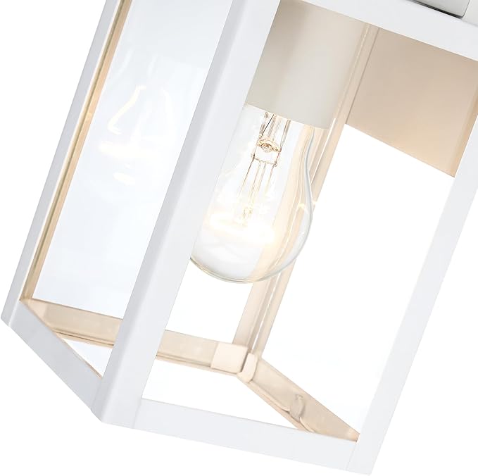 2 Pack Small Porch Sconce Lights-White 9 Inch Outdoor Wall Lantern Light Exterior Sconce Metal and Glass White Outside Wall Light for Hallway Entrance Garage Balcony
