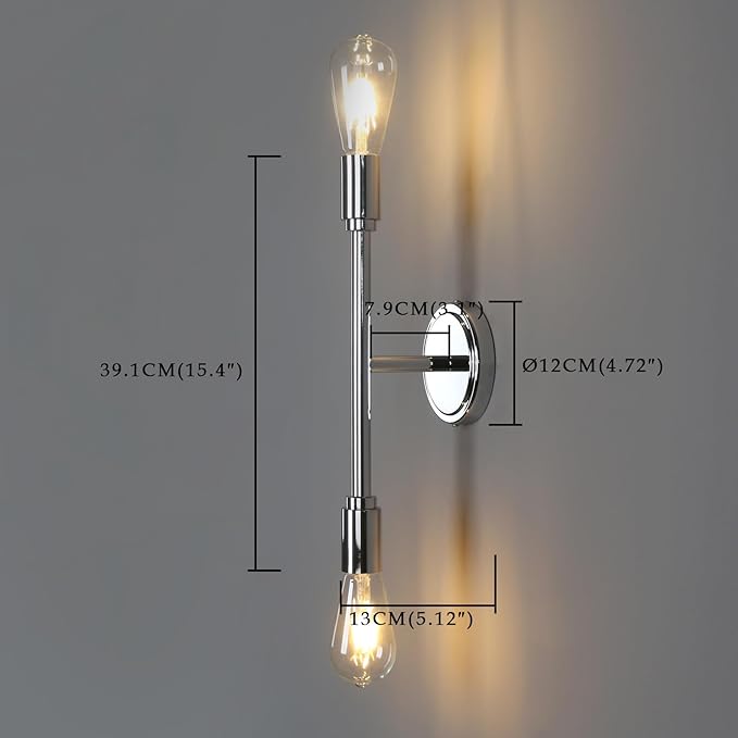 Phansthy Wall Sconces Set of Two, Modern Sconces Wall Lighting Fixtures, 2-Light Bathroom Light Over Mirror, Indoor Ceiling Light/Wall Light for Bedroom, Living Room (Chrome 2 Pack)