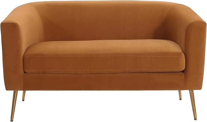 Christopher Knight Home Indoor Glam Fabric Upholstered Loveseat for Living Room,Tub-Design 2-Seater Sofa with Removable Seat Cushion and Tapered Steel Legs, Turmeric Yellow and Gold