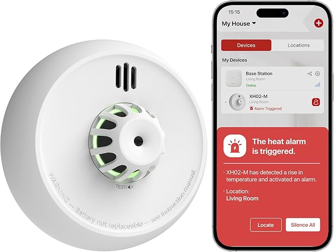 X-Sense Smart Heat Alarm XH02-M with 10-Year Sealed Battery, SBS50 Base Station Required, Model XH02-M, 1-Pack