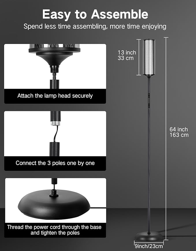 OUTON LED Floor Lamp with Remote & APP Control, Tall Standing Lamp, 16 Million Colors, 32 Scene Modes & Music Sync, Modern Corner Lamps for Living Room, Bedroom, Gaming, Black & Glass Lampshade