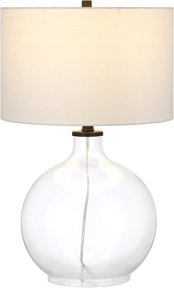 Laelia 24.75" Tall Table Lamp with Fabric Shade in Clear Glass/Blackened Bronze/White