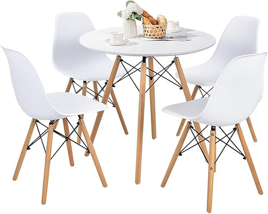 Giantex Round Dining Table Set for 4, 5-Piece Kitchen Table Chairs Set, Modern 31.5" D Dining Table & 4 Dining Chairs with Solid Wood Legs, Dinette Table Set for Small Spaces Dining Room Restaurant