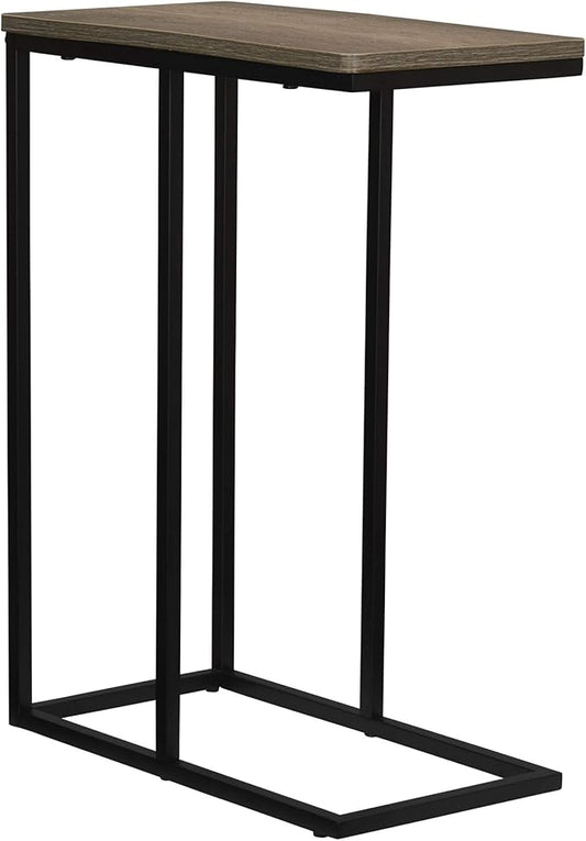 Household Essentials Ashwood Industrial Narrow End Table | Metal C Shaped Frame and Rectangle Faux Wood Top, C Table