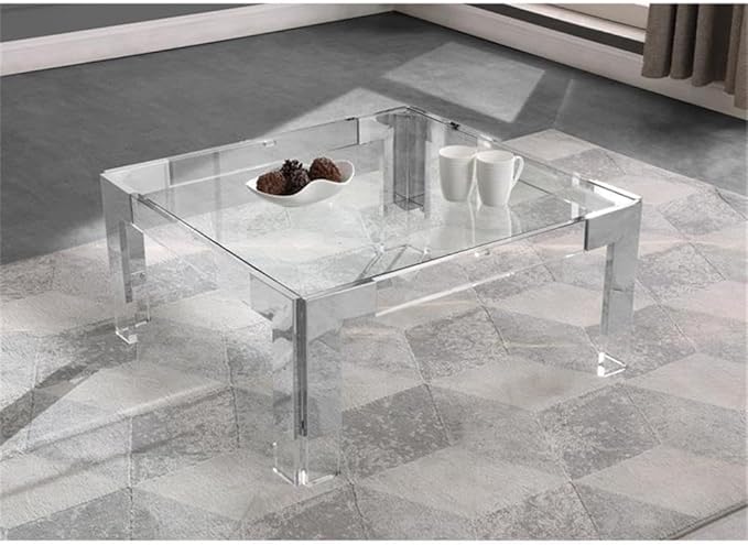 Meridian Furniture Casper Collection Modern | Contemporary Glass Top Coffee Table with Sturdy Stainless Steel and Acrylic Base, 36" W x 36" D x 16.5" H, Chrome