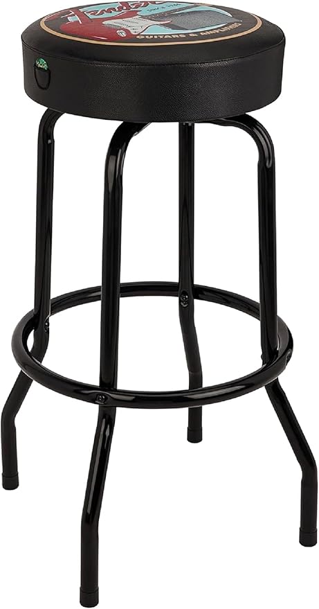 Fender Guitars & Amps Logo Swivel Barstool with Guitar Picks Pouch, Great Gifts for Dad, with 1 Year Limited Warranty, Simple Assembly, Black/Black, 30"