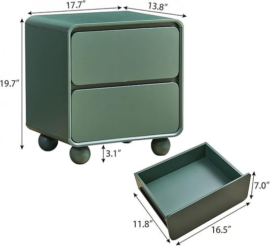 AVZEAR Modern 2 Drawer Dresser, 2 Drawer Nightstand Small Wooden Dresser Chest of Drawers, Handle Free & Curved Profile Design Sofa End Table for Living Room, Nursery, Green