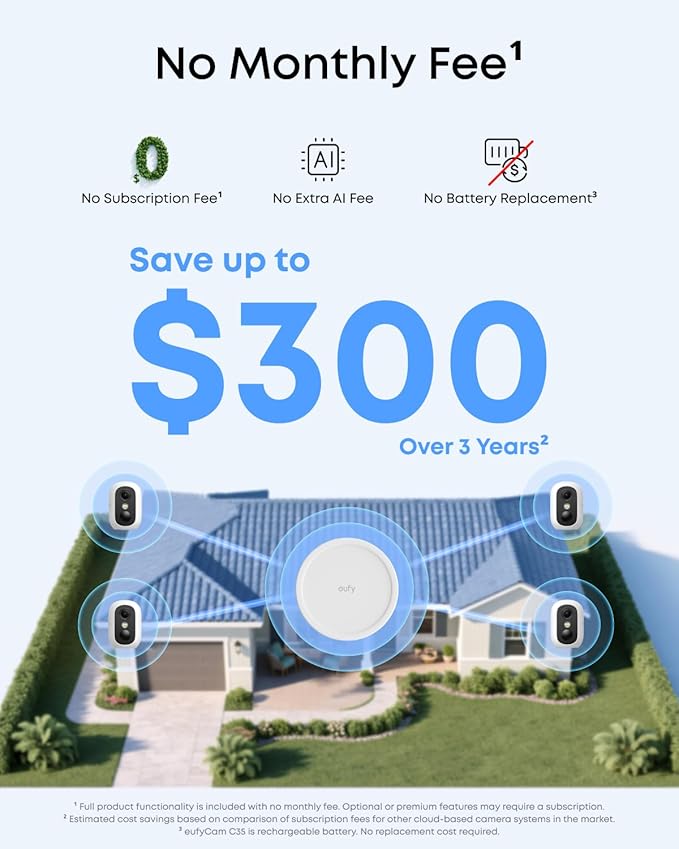 eufy Security eufyCam C35 2-Cam Kit, Wireless Security Indoor/Outdoor Camera, Magnetic Mount, Color Night Vision, Local Storage, No Monthly Fee, IP67, Facial Recognition, Solar Panel Compatible, White
