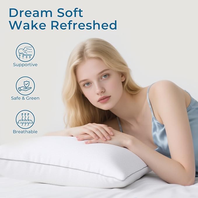 Sasttie Standard Pillows Set of 2, Full Size Bed Pillows for Side, Back, and Stomach Sleepers - Oeko-Tex Certified Supportive Down Alternative Plump Filling - Hotel Quality and Machine Washable