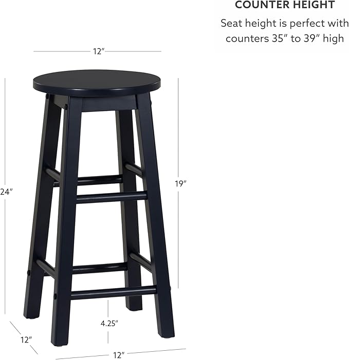 Linon Zeke Navy Blue Solid Wood Backless Round Counter Stool with 24 Inch Seat Height
