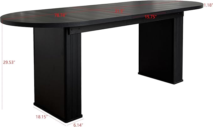 KEIKI 63" to 78.7" Extendable Oval Kitchen Table, Dining Table for 4-8 with Wooden Strip Base, Modern Farmhouse Kitchen Dining Table for Living Room, Black