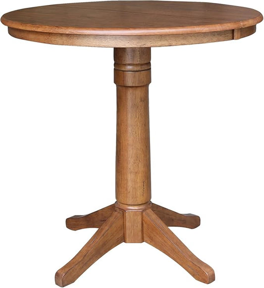 IC INTERNATIONAL CONCEPTS 36" Solid Wood Round Top Pedestal Table with 12" Leaf in Oak - 36.1" H