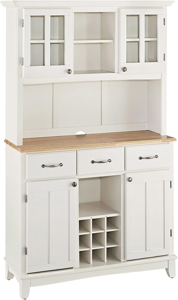 Homestyles Buffet of Buffets Off-White Server with Hutch and Natural Wood Top