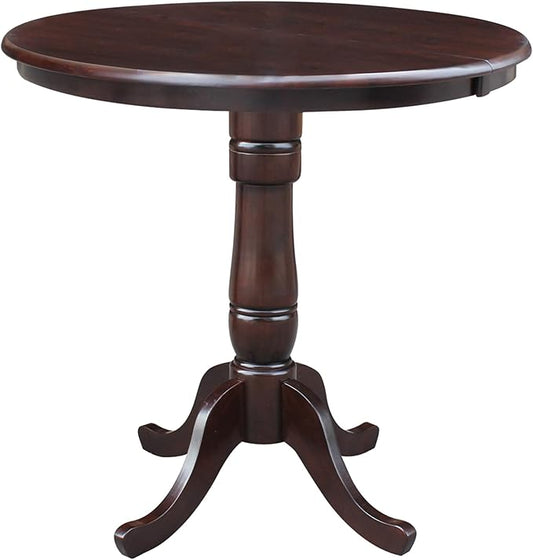 International Concepts 36-Inch Round Top Pedestal Table with 12-Inch Leaf, 36-Inch Counter Height, Rich Mocha
