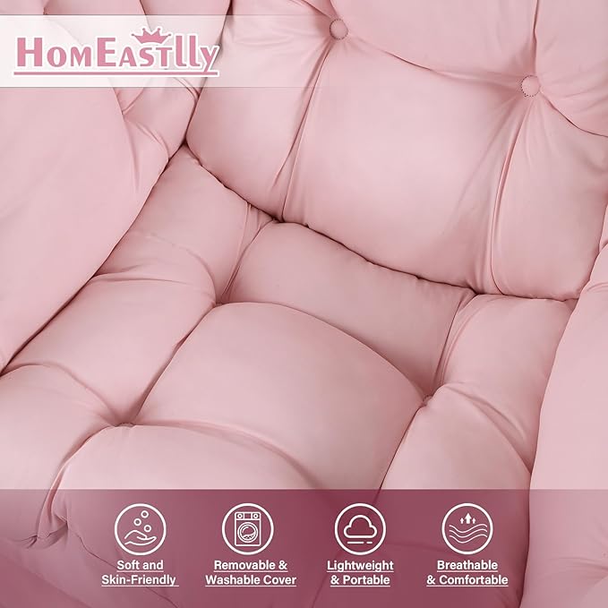 Lazy Chair with Ottoman, Large Pink Accent Chair with Ottoman, Comfy Reading Armchair, Leisure Sofa Chair for Living Room, Bedroom, Dorm Room, Office