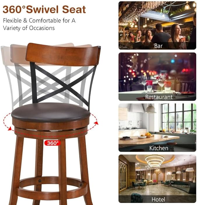 ERGOMASTER Swivel Bar-Stools Rubber Counter Height Barstool 24 Inch Seat Height Bar Chair Cappuccino X Open Back Heavy Duty for Kithcen Dining Bar（ 29 Inches, Set of 2）