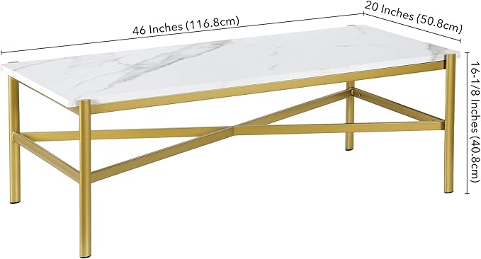 Braxton 46'' Wide Rectangular Coffee Table with Faux Marble Top in Gold