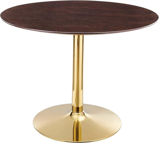 Modway Verne Round Wood Grain 40" Dining Table in Gold Cherry Walnut