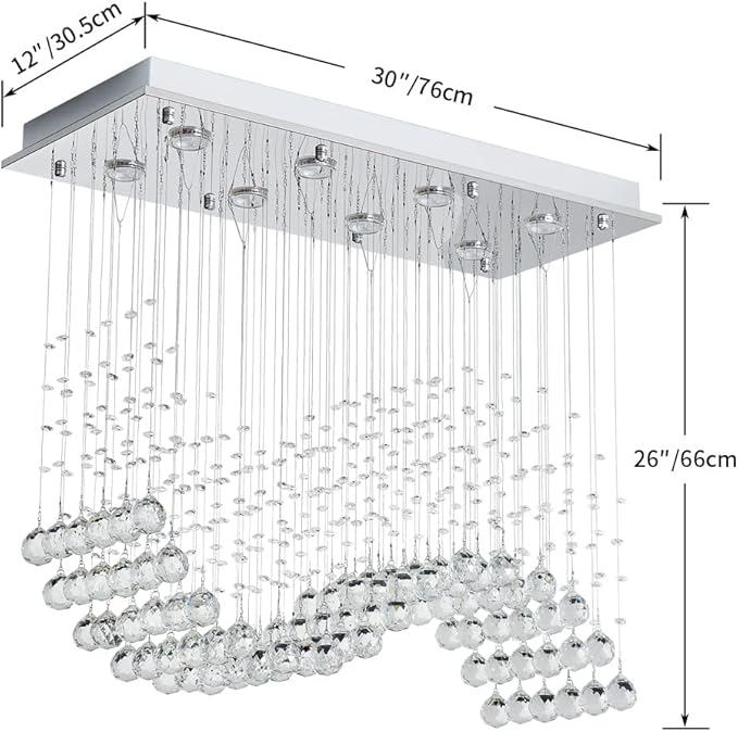 Saint Mossi 8-Lights Modern K9 Crystal Chandelier Light Fixture, Perfect Raindrop Chandelier for Bedroom,Living Room,Dining Room, L30 x W12 x H26, Clear Crystal & Chrome Canopy