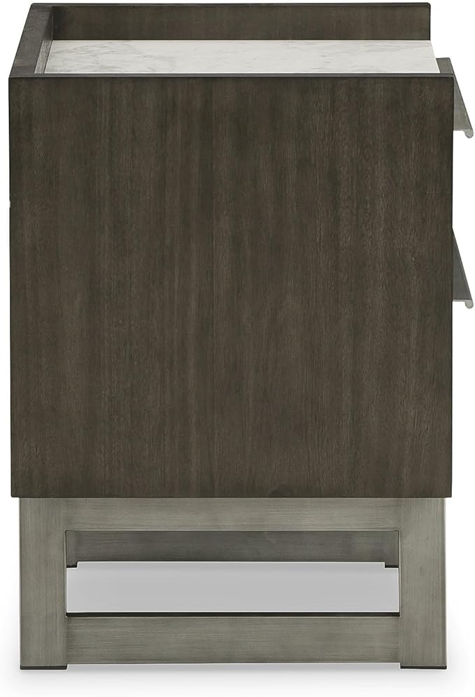 Signature Design by Ashley Arkenton Contemporary Nightstand with Marble Tabletop, White & Dark Brown