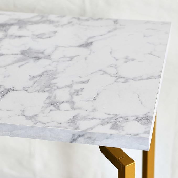 Household Essentials Crown Rectangular Coffee Table with Storage Shelf White Marble and Gold Metal