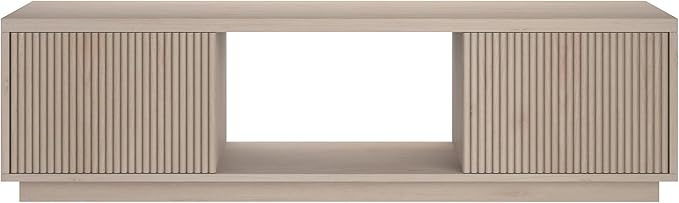 Henn&Hart Fluted TV Stand for TVs up to 65" with 2 Side Storage Cabinets and Open Center Storage for Living Room, Family Room, or Office, Beech White