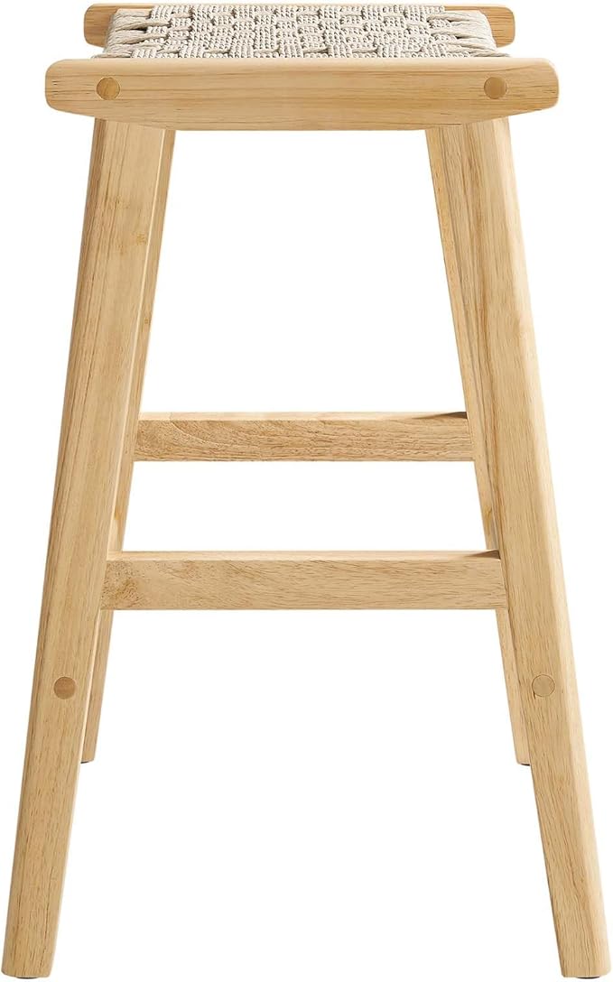Modway Saoirse Woven Rope Wood Counter Stool - Set of 2 in Natural Natural