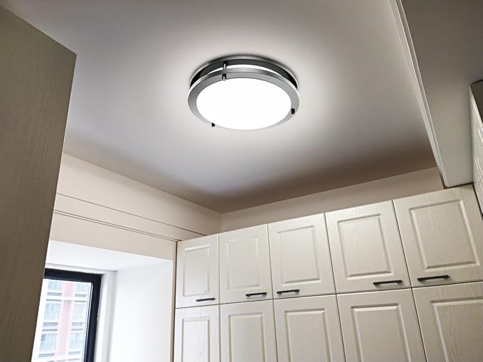 Flush Mount Ceiling Light with Remote: 2 Pack 16 Inch Lights fixture, 3000K-4500K-6000K Adjustable 3 Color Temperature, Dimmable Lighting Fixtures for Kitchen Bedroom Hardwired Installation (Black)