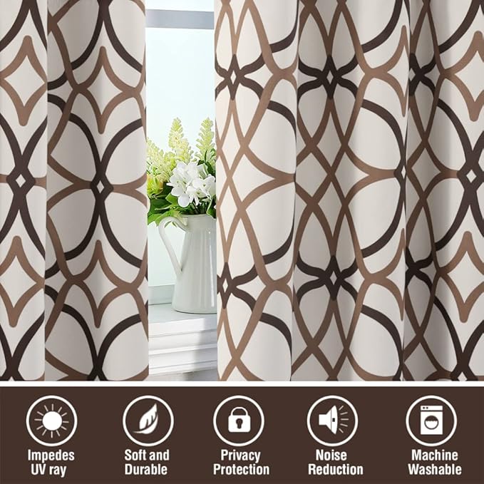 H.VERSAILTEX Blackout Curtains Printed Design 108 Inch Length 2 Panels Set Thermal Insulated Curtains for Bedroom Living Room Geometric Modern Grommet Window Drapes - Taupe and Brown
