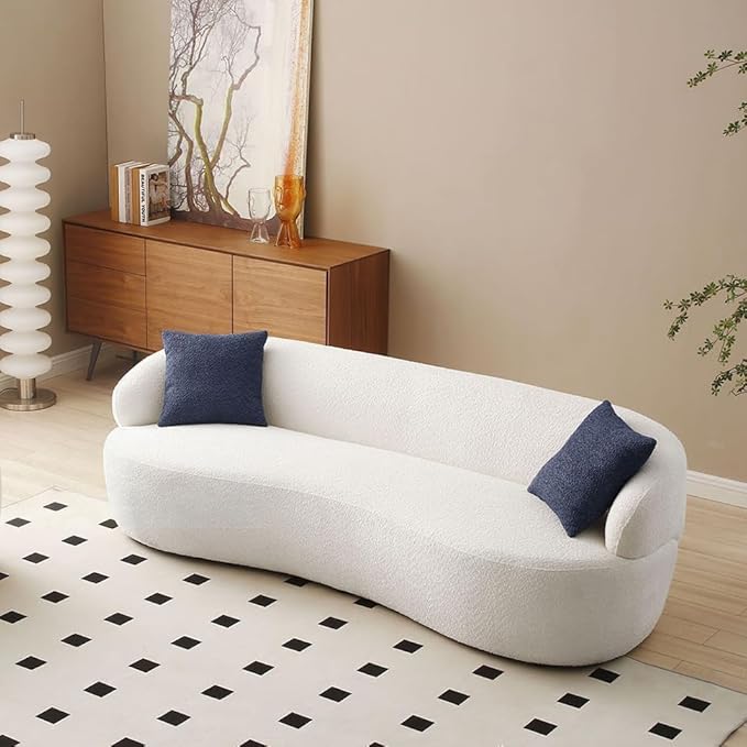 Curved Sofa, 86.6" Modern Cloud Couch with Boucle Fabric, 3-Seater Minimalist Sofa with High Resilience Cushions, Ergonomic Design for Living Room, Apartment, Office - Beige
