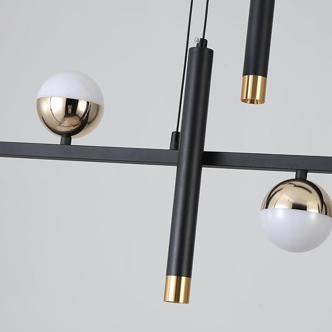 LED Modern Chandeliers for Dining Room, Dimmable Black Gold Chandelier Kitchen Pendant Lighting Over Island, Linear Ring Globe Pendant Light Fixtures Dining Room Lights Ceiling Hanging