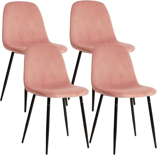 CangLong Modern Velvet Chairs with Metal Legs for Living Room, Bedroom, Restaurant, Dining Room, Set of 4, Pink