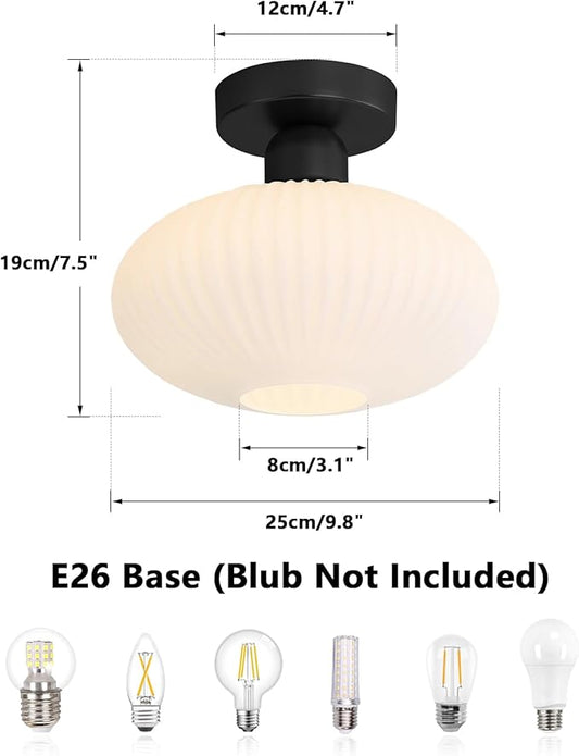 KCO Lighting Mid Century Modern Semi Flush Mount Ceiling Light Fixture Black Milk Glass Ceiling Light Large Vintage Flush Mount Ceiling Lights Hallway Kitchen Entryway