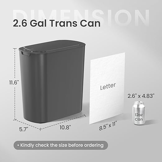 Cesun Automatic Motion Sensor Bathroom Trash Can with Lid, 2.6 Gallon Touchless Trash Bin, Smart Plastic Slim Garbage Can Small Grey Wastebasket for Toilet, Office, rv, Bedroom, Living Room