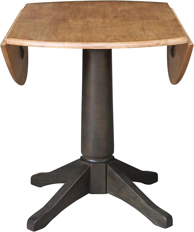 IC INTERNATIONAL CONCEPTS Wood 42 in. Round Top Drop Leaf Pedestal Dining Table in Hickory/Washed Coal